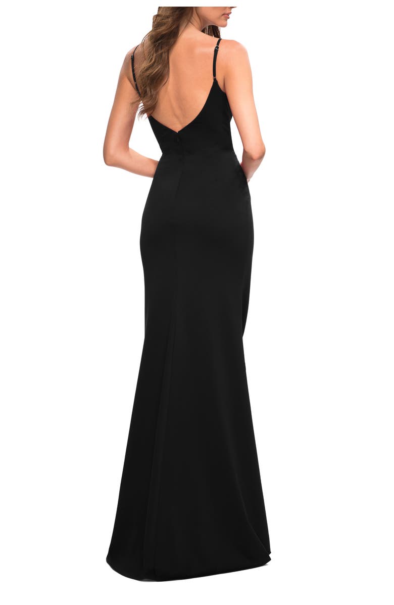 La Femme Simple Thick Jersey Gown with High Skirt Slit, Alternate, color, Black