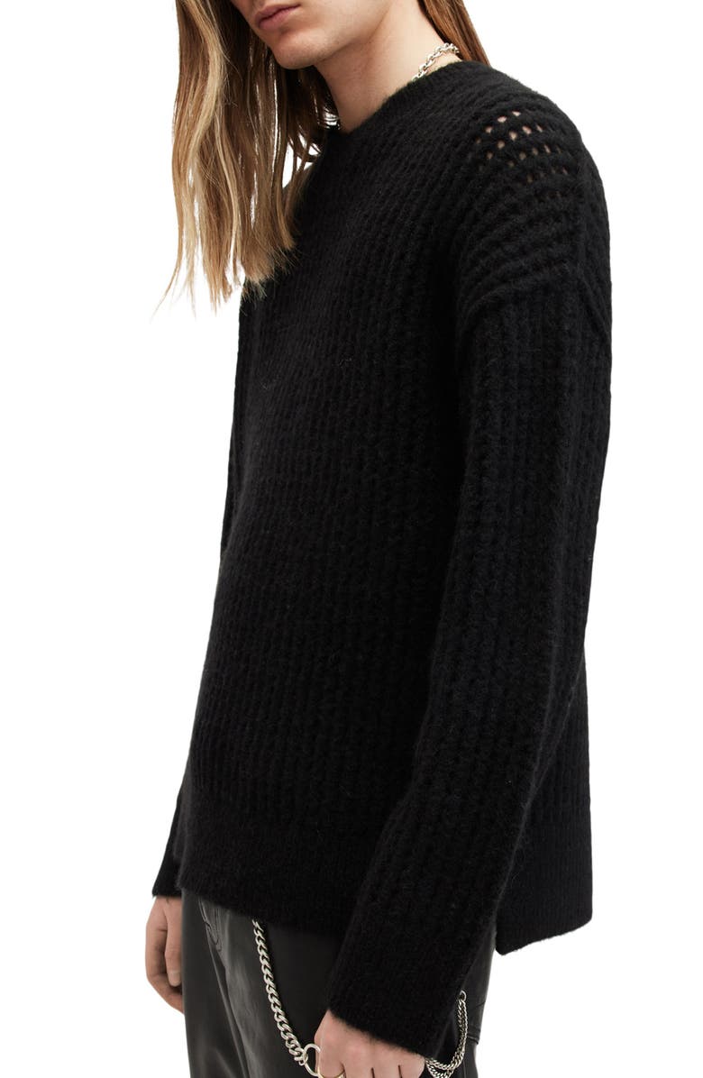 AllSaints Harlen Open Stitch Sweater, Alternate, color, Black