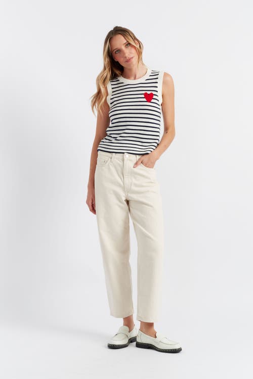Chinti & Parker Pure Merino Heart Breton Tank In Cream/navy/true Red