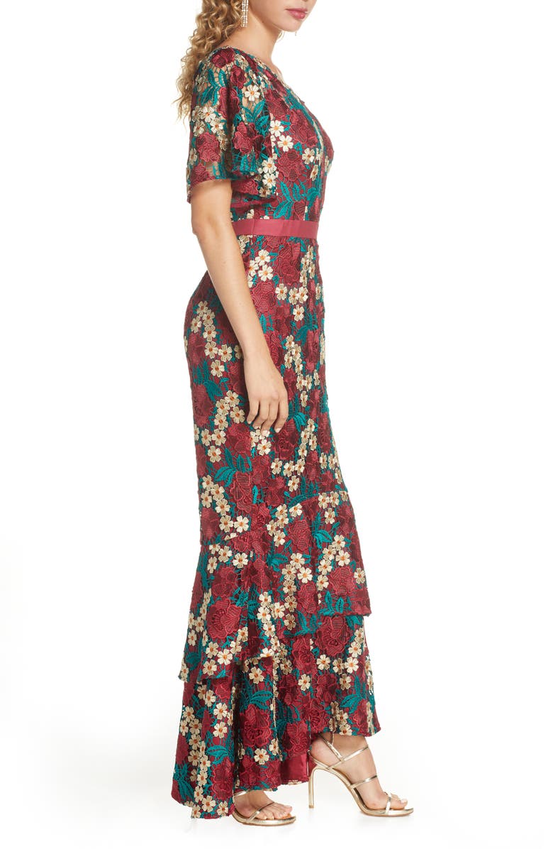 Chi Chi London Jennifer One-Shoulder Crochet Lace Evening Gown, Alternate, color,