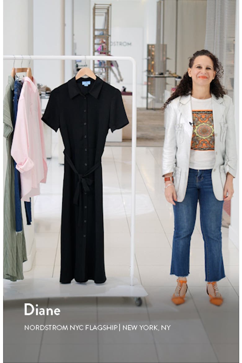 Tie Belt Button-Up Twill Midi Dress video