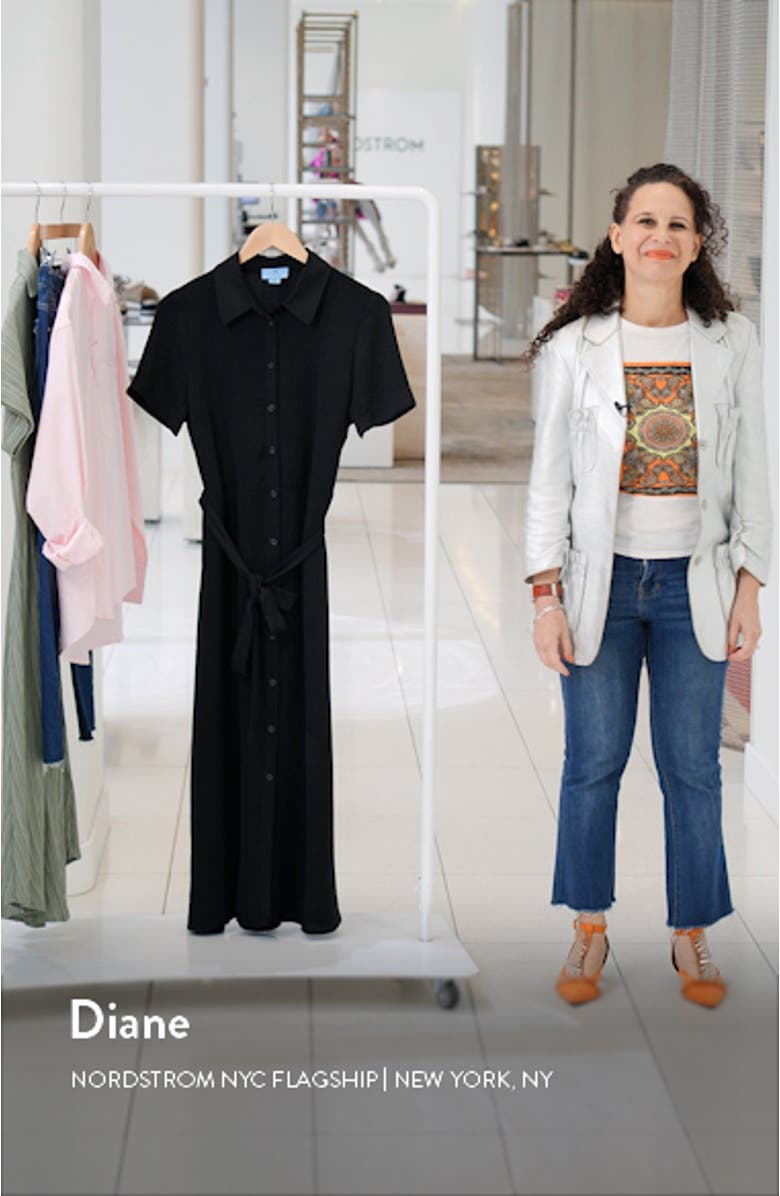 Tie Belt Button-Up Twill Midi Dress, sales video thumbnail