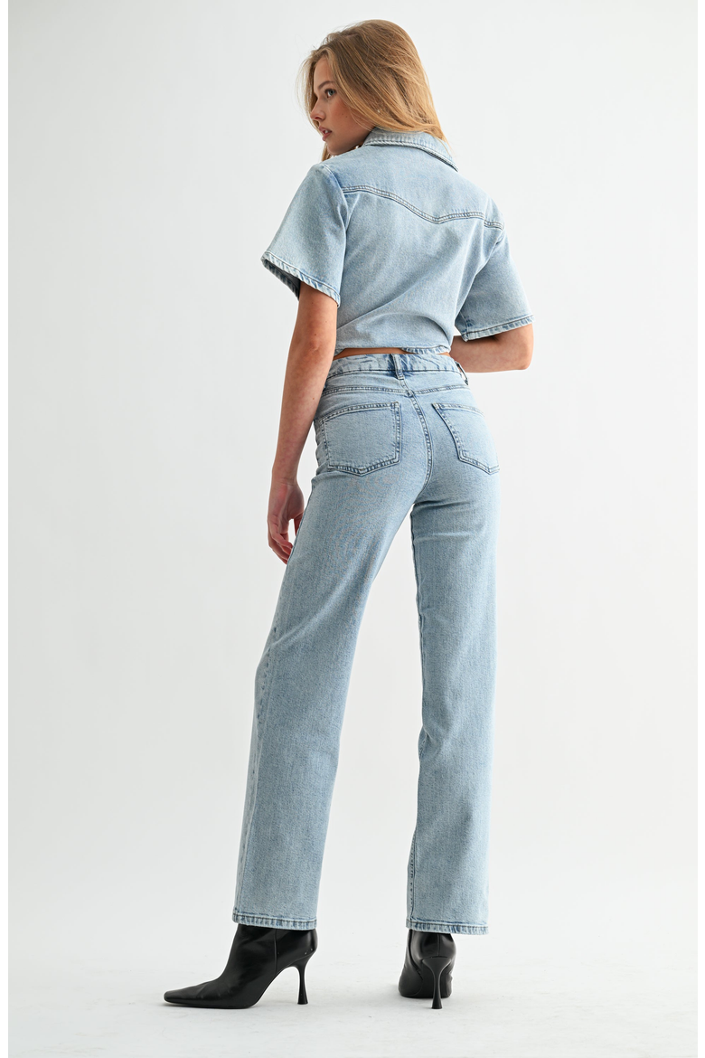 High Rise Hidden Waistband Straight Leg Jeans, Alternate, color, Light Blue