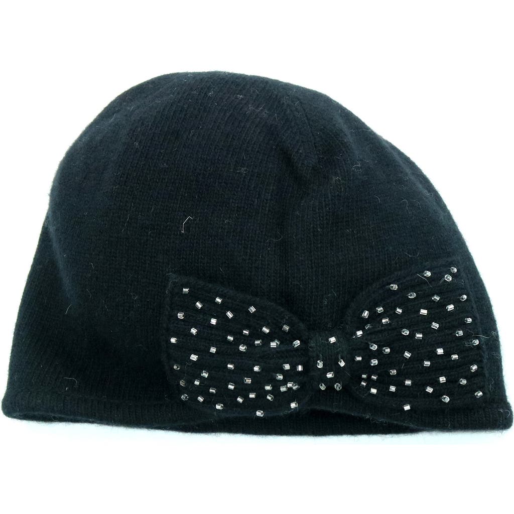 Portolano Beanie Hat With Beaded Bow In Green