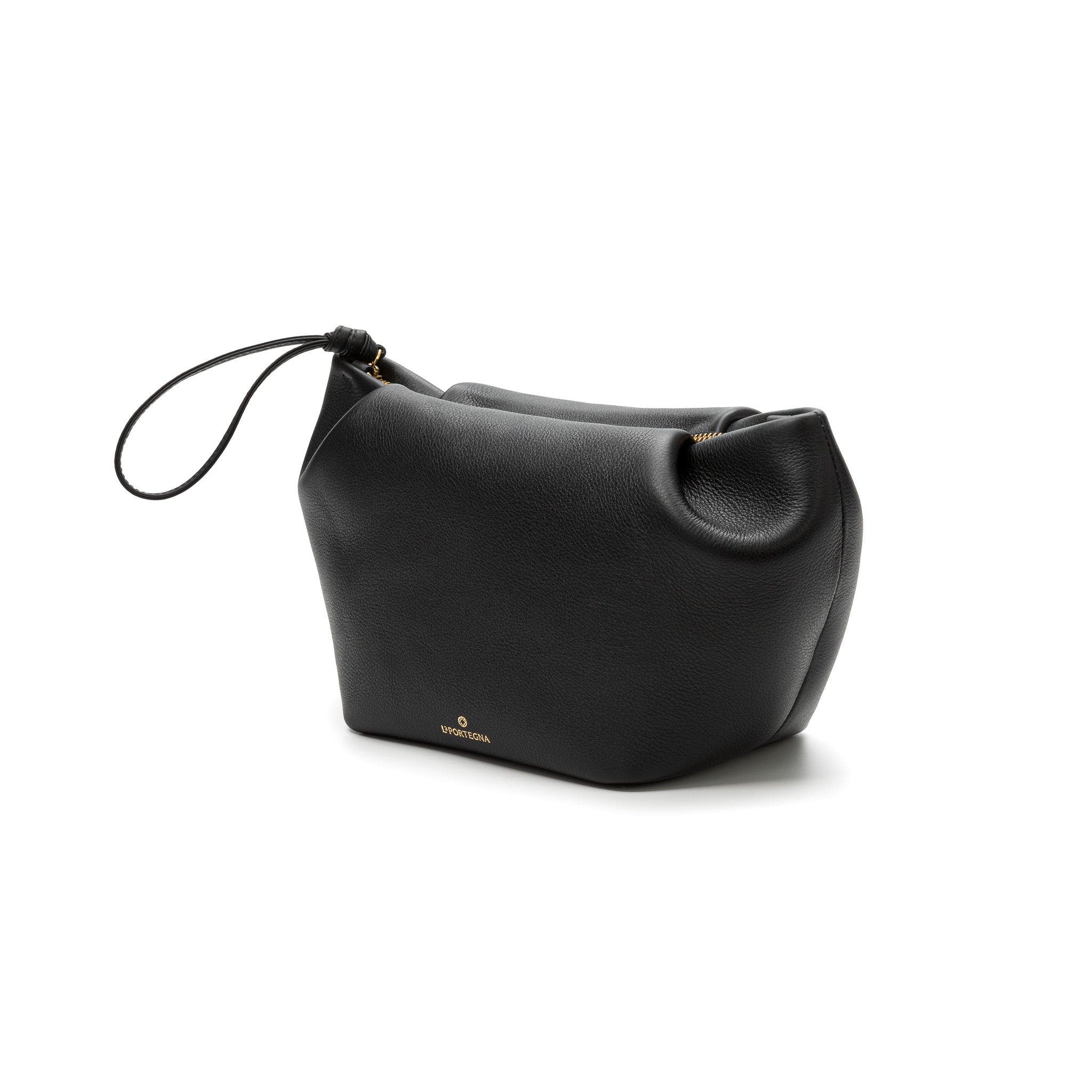 LA PORTEGNA Marta Leather Clutch Bag With Shoulder Strap, Alternate, color, Black