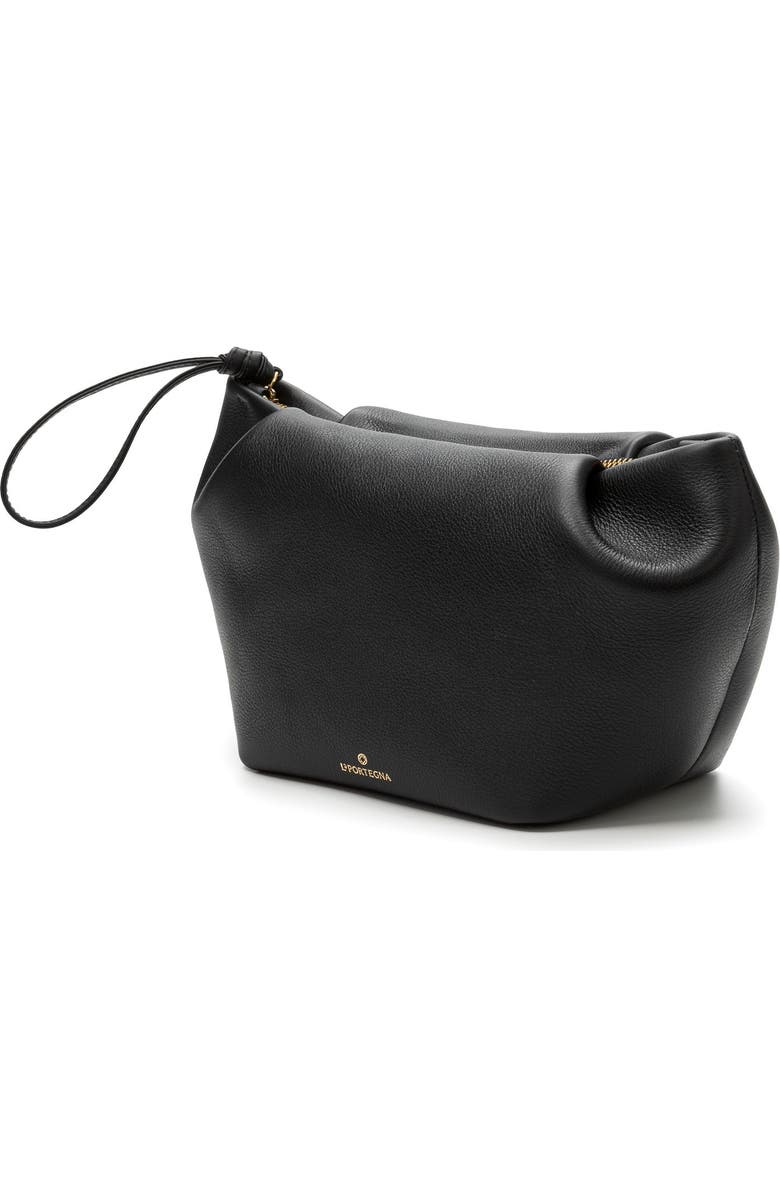 LA PORTEGNA Marta Leather Clutch Bag With Shoulder Strap, Alternate, color, Black