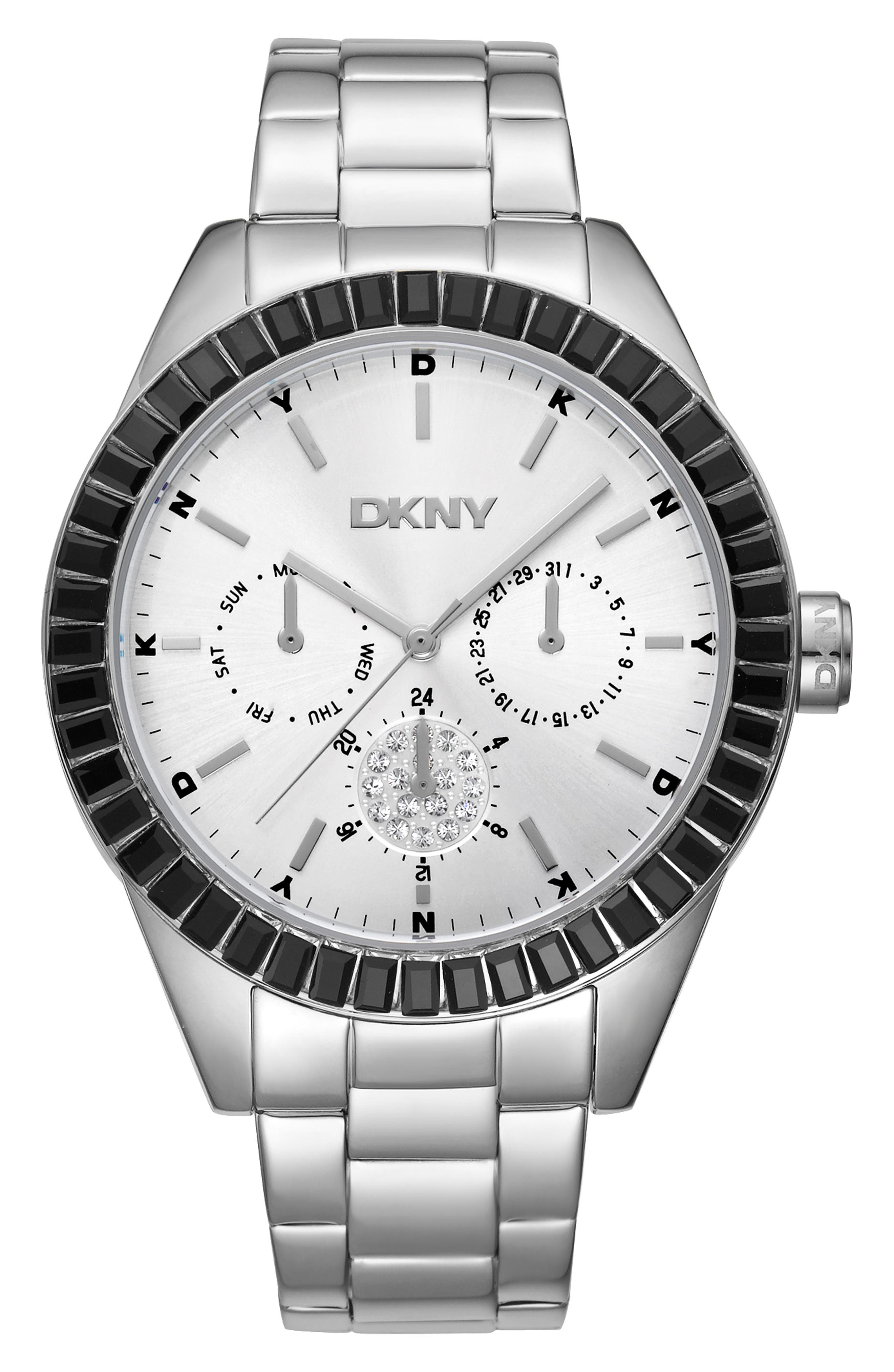 Crystal Embellished Three Hand Quartz Bracelet Watch, 40mm