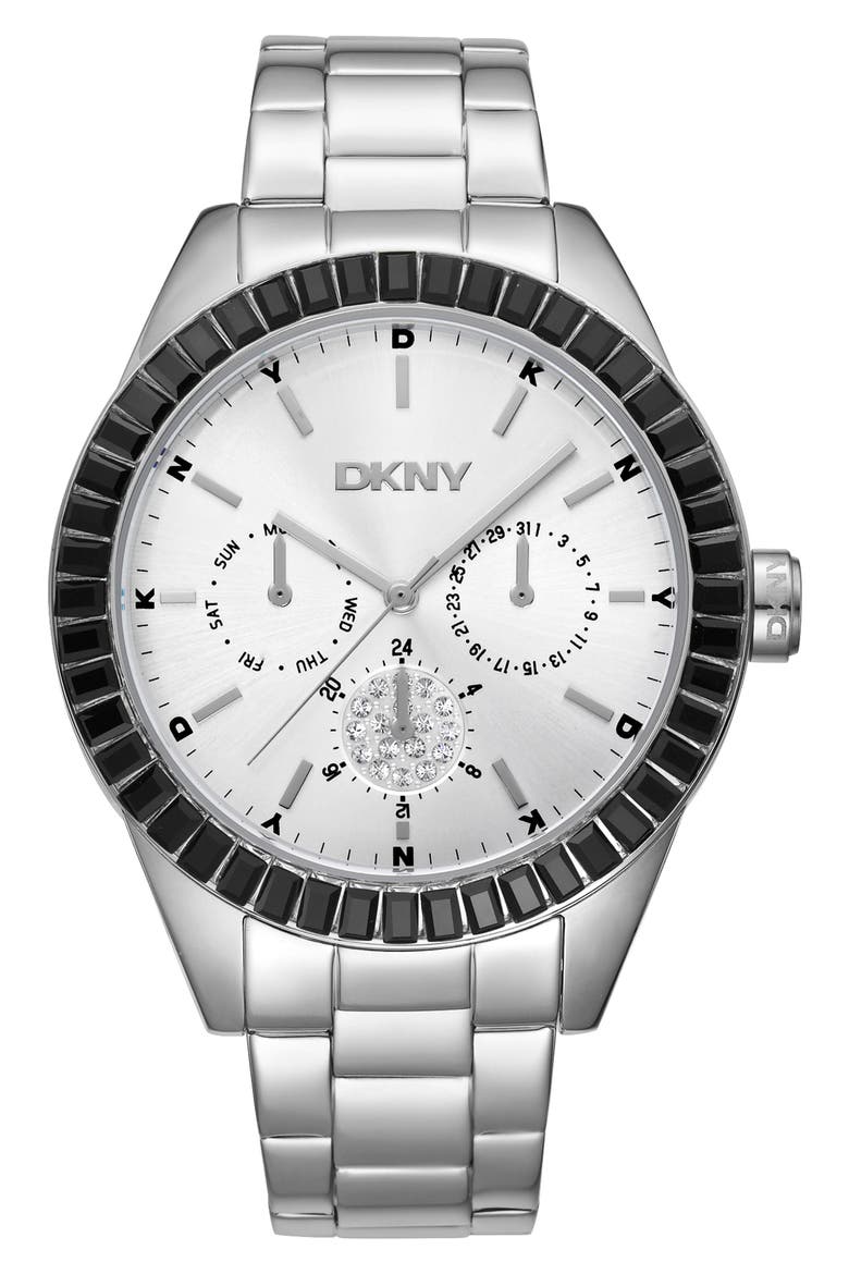 Crystal Embellished Three Hand Quartz Bracelet Watch, 40mm, Main, color, SILVER