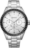 DKNY Crystal Embellished Three Hand Quartz Bracelet Watch, 40mm
