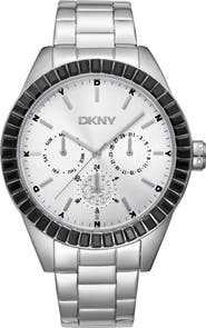 DKNY Crystal Embellished Three Hand Quartz Bracelet Watch, 40mm