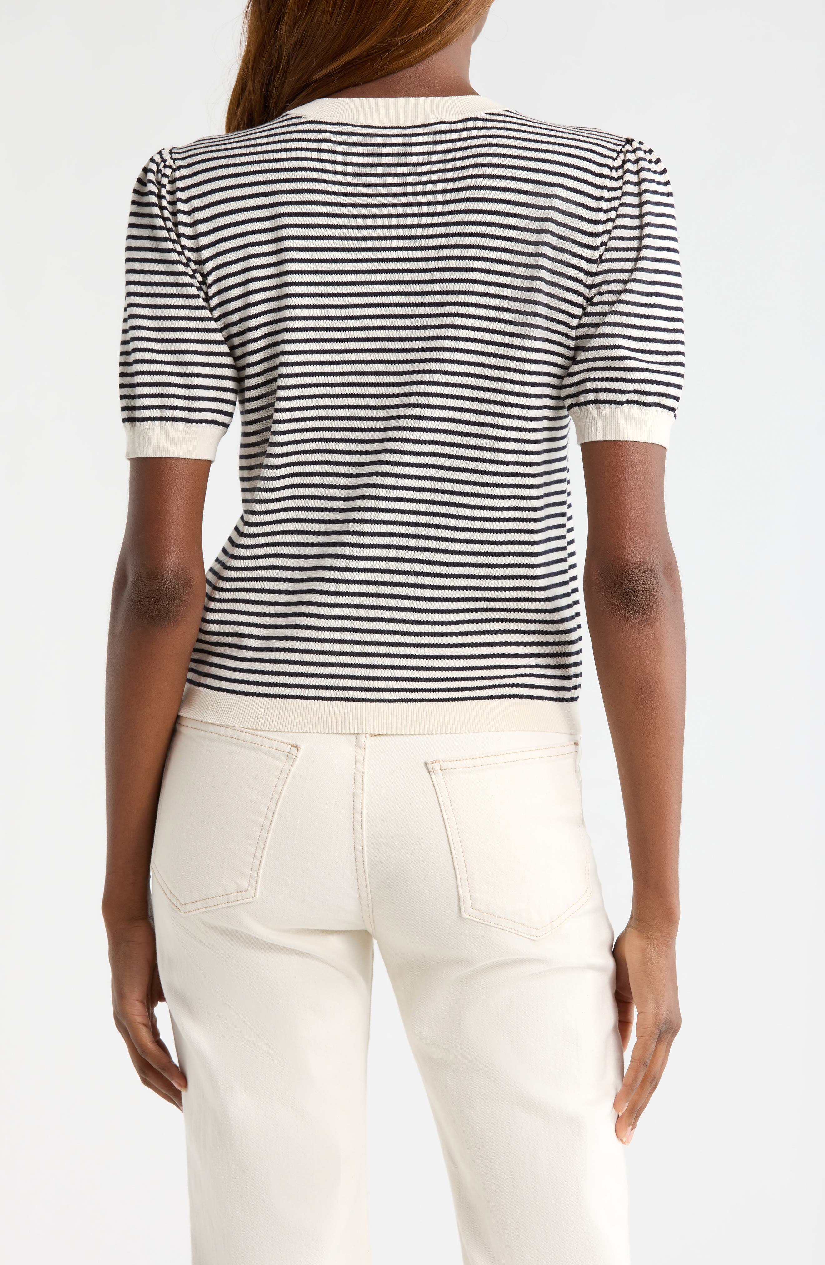 The Stripe Gather Crop Cotton & Modal Sweater - image 2
