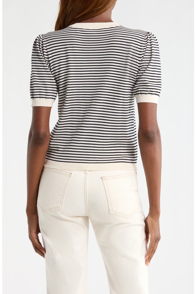 The Stripe Gather Crop Cotton & Modal Sweater, Alternate, color, CREAM MULTI