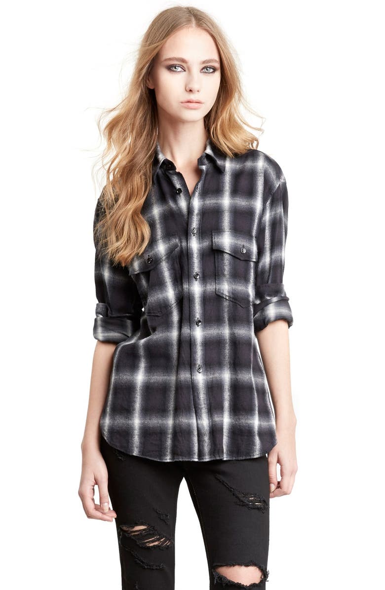 Saint Laurent Oversize Check Flannel Shirt, Alternate, color, 
