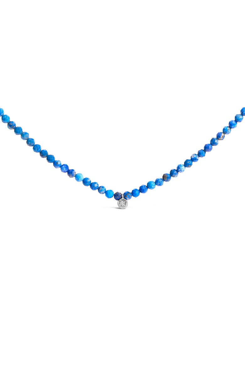 Sterling Silver Diamond Accent Blue Lapis Bead Station Necklace, Main, color, Silver