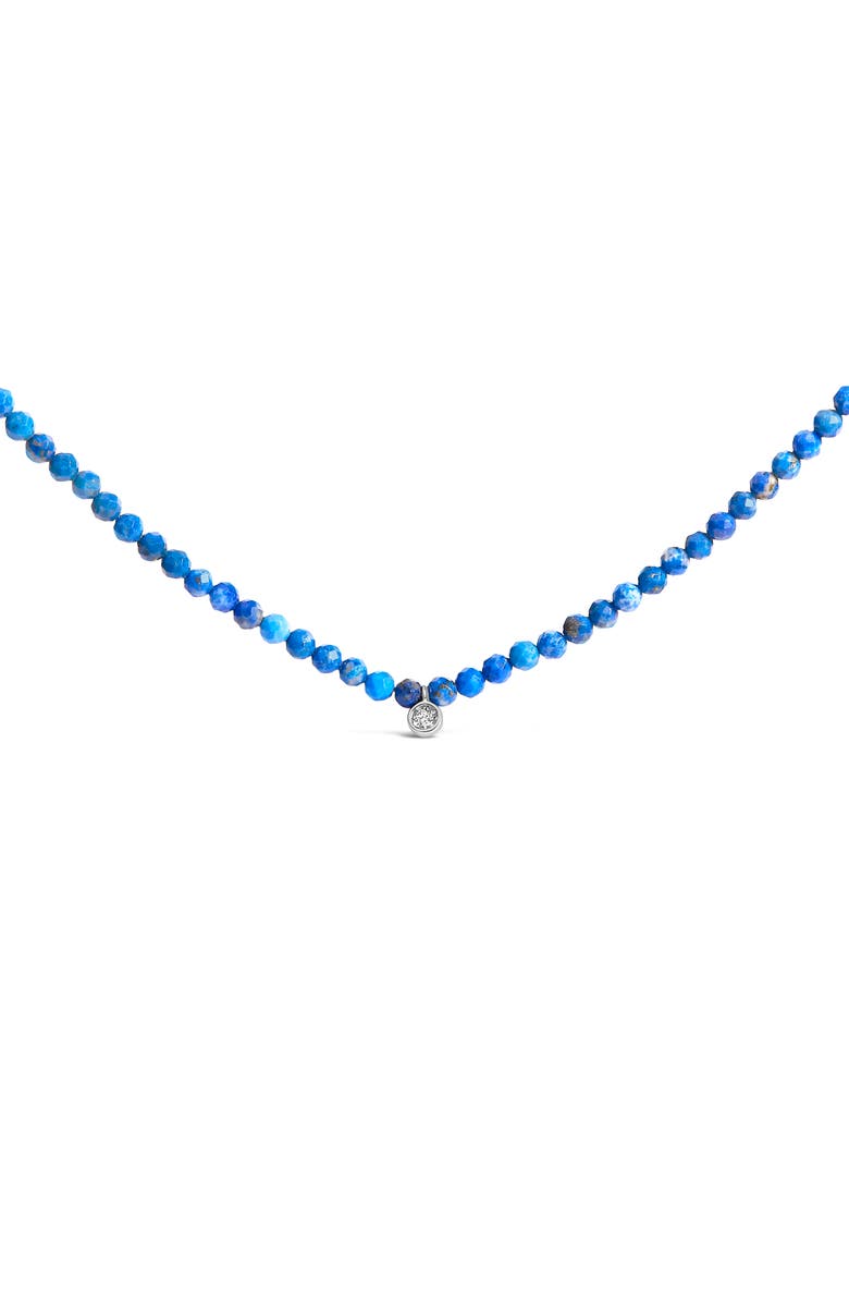 Haus of Brilliance Sterling Silver Diamond Accent Blue Lapis Bead Station Necklace, Main, color, Silver