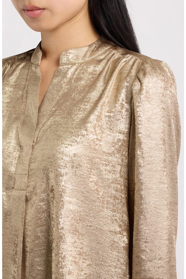 Pleated Front V-Neck Top, Alternate, color, LIGHT COFFEE/ GOLD