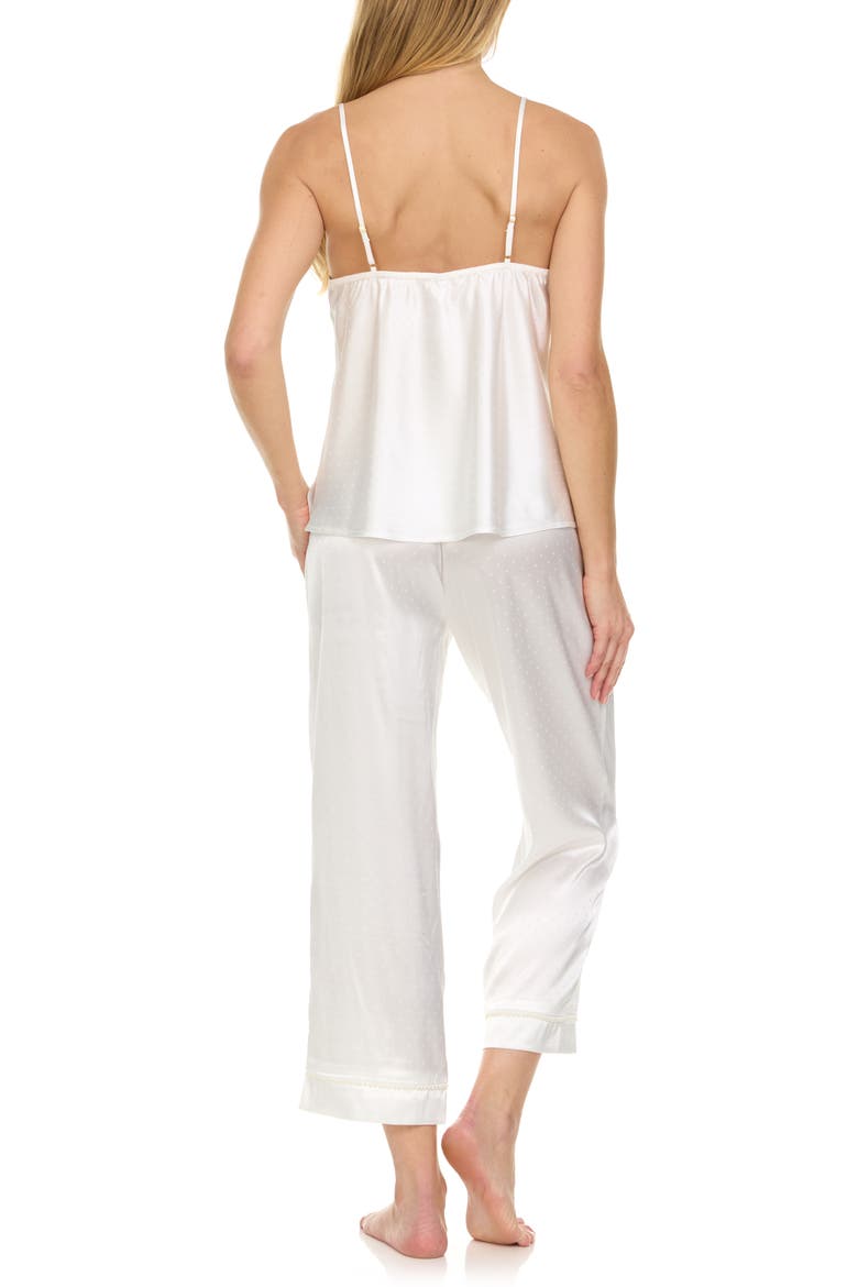 Jamie Pin Dot Satin Capri Pajamas with Faux Pearl Trim, Alternate, color, IVORY