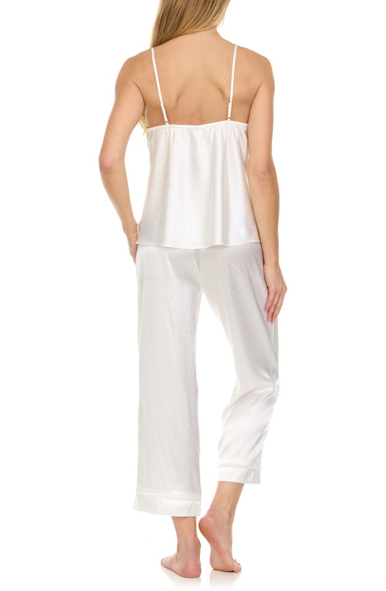 Flora Nikrooz Jamie Pin Dot Satin Capri Pajamas with Faux Pearl Trim, Alternate, color, Ivory