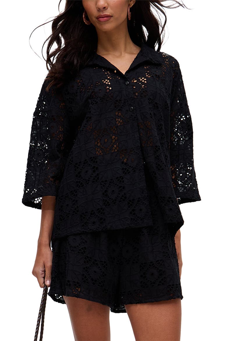 Shelli All Over Broderie Anglaise Shirt, Main, color, Black