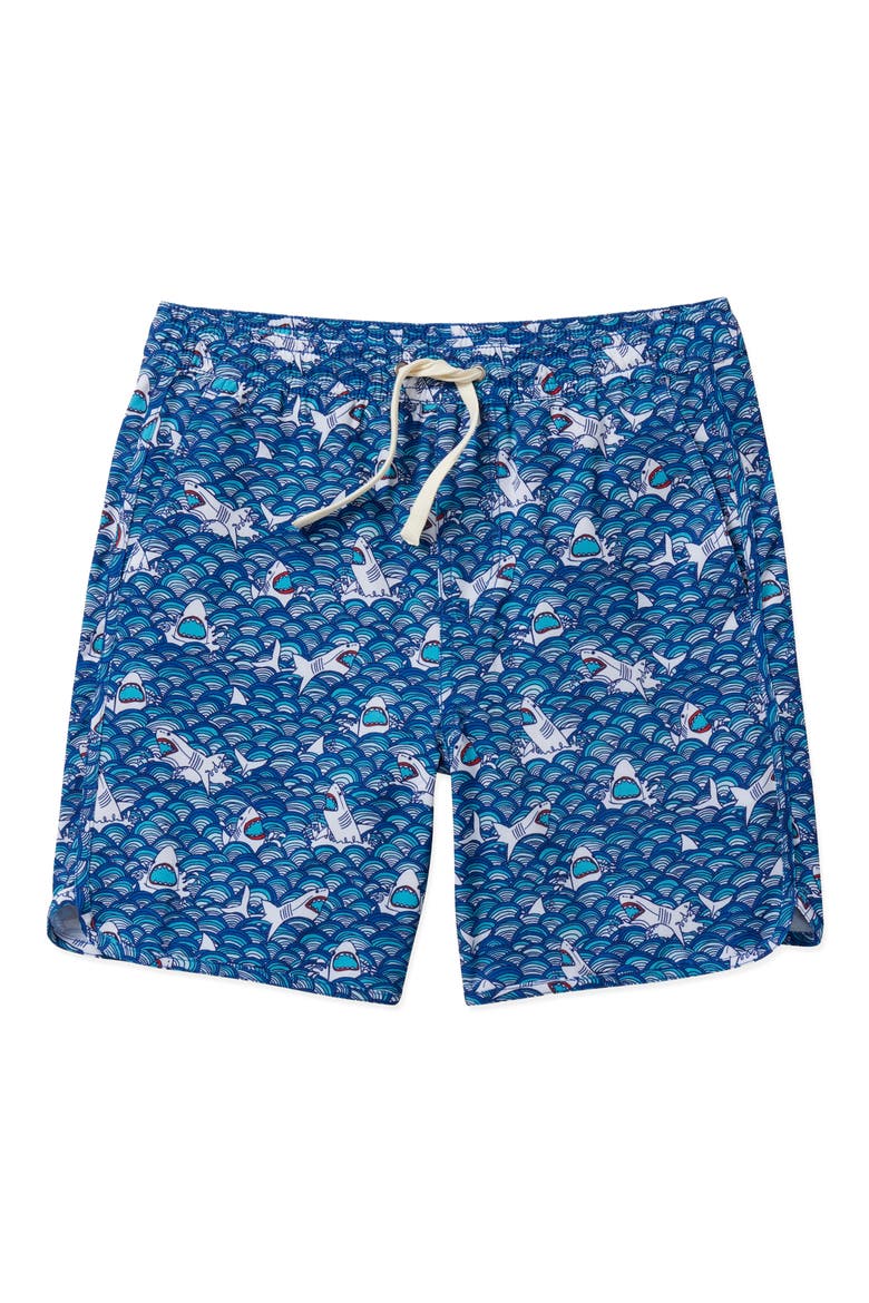 Kids' Anchor Print Water Repellent Swim Trunks, Main, color, BLUE SHARKWAVE