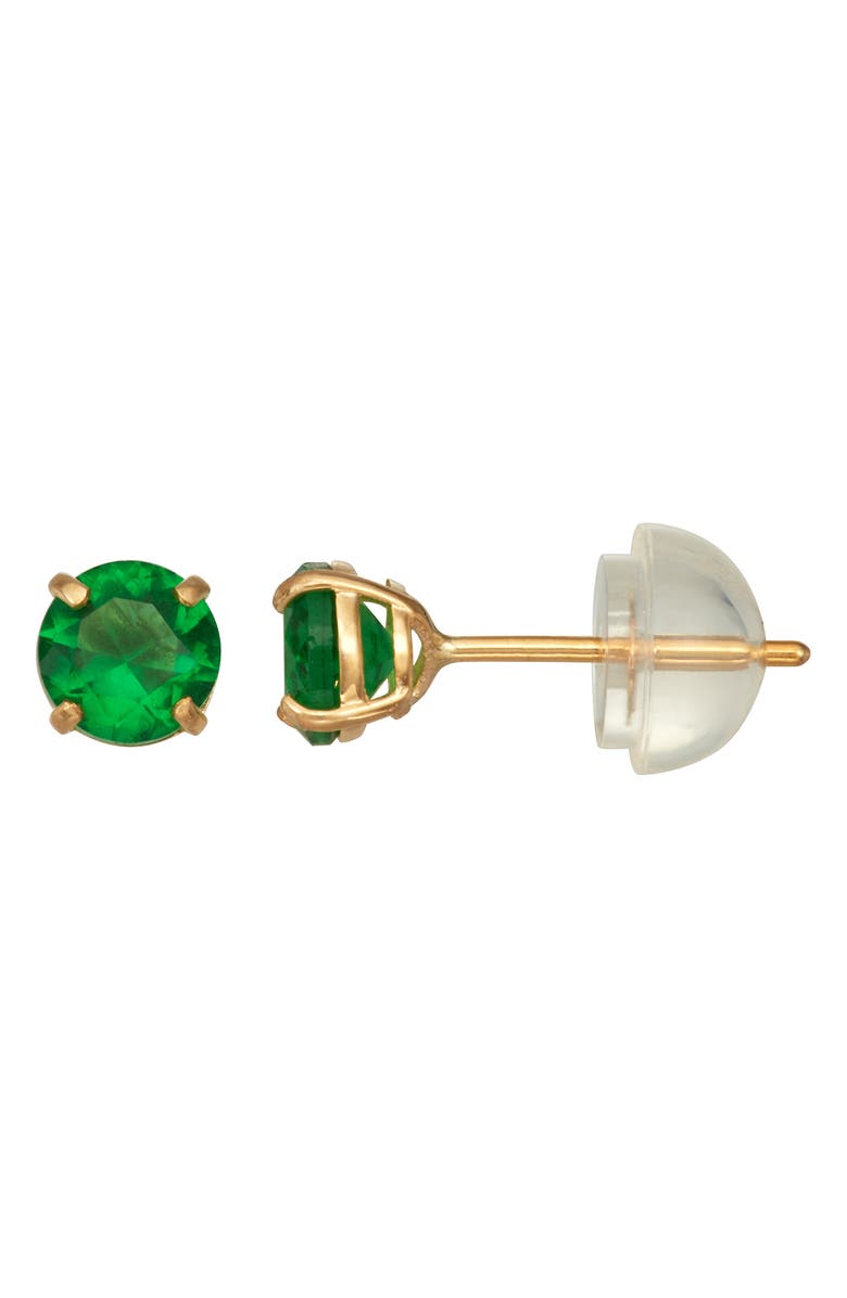 FZN Kids' 14K Gold Round Cut Stone Stud Earrings, Main, color, Emerald