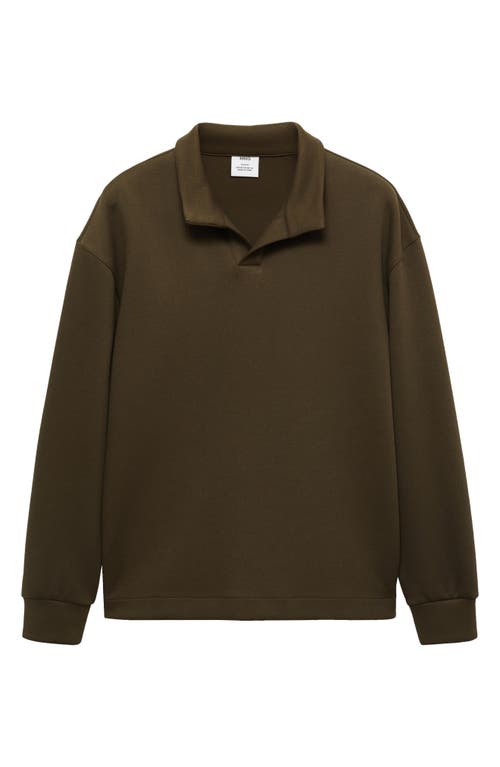 Mango Men's 100% Merino Wool Zipper Collar Sweater In Khaki Green