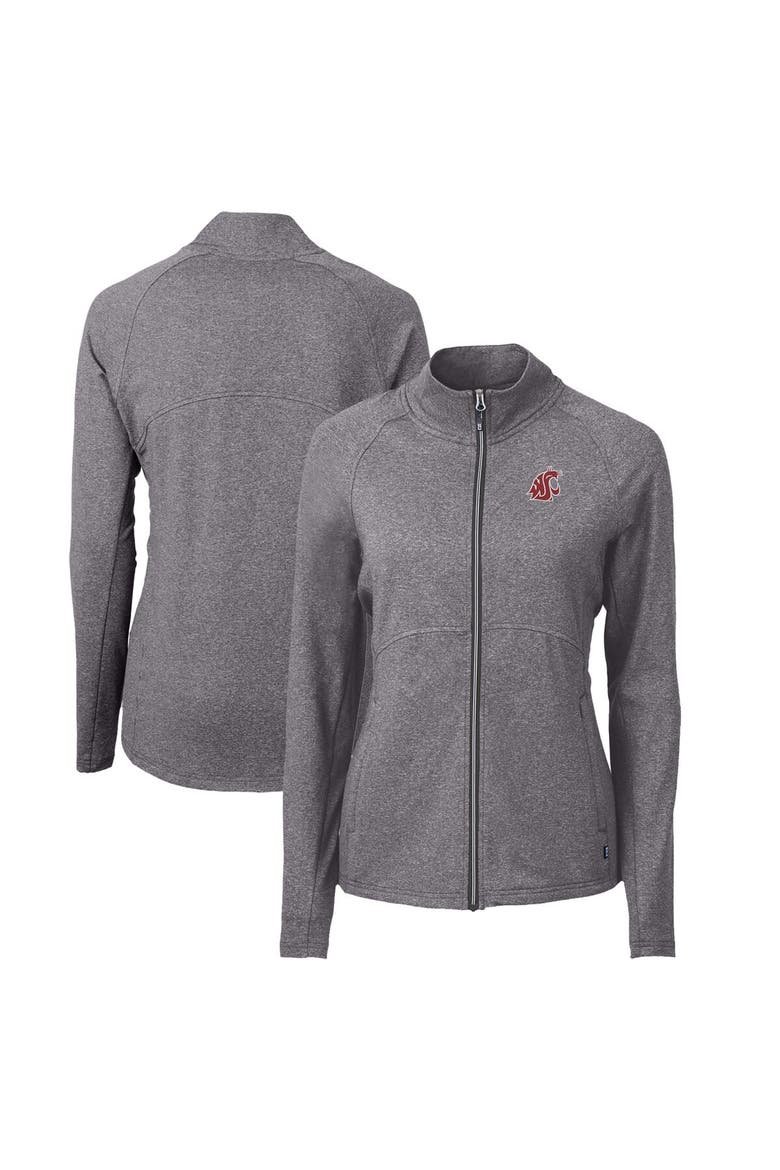 Women's Cutter & Buck  Heather Black Washington State Cougars Adapt Eco Knit Heather Recycled Full-Zip Jacket, Main, color, Heather Black