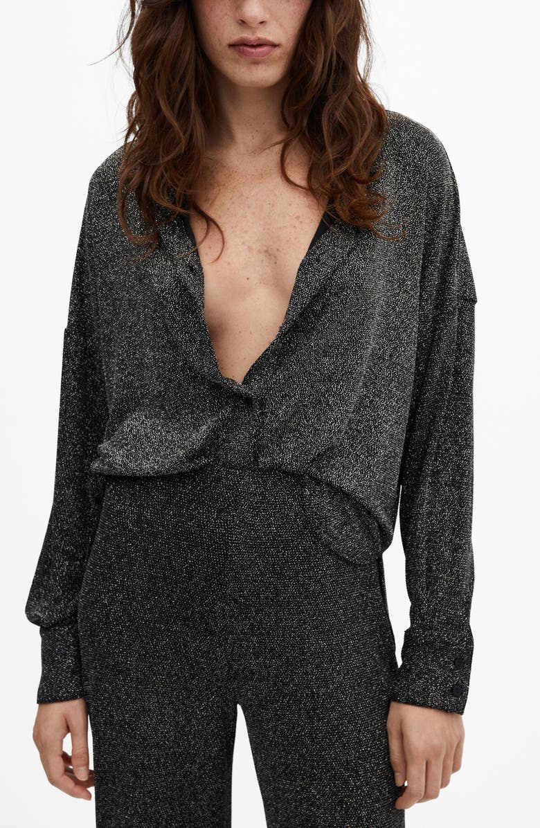 MANGO Metallic High Waist Straight Leg Pants, Alternate, color,