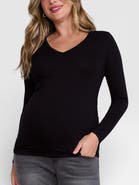 MOTHERHOOD MATERNITY V-Neck Side-Ruched Maternity Long Sleeve Tee