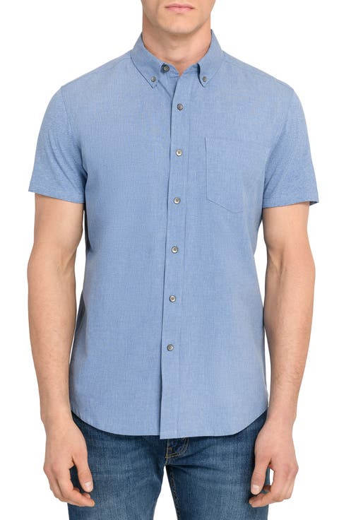 Reworked Slim Fit Solid Short Sleeve Cotton Button-Down Shirt
