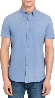 W.R.K Reworked Slim Fit Solid Short Sleeve Cotton Button-Down Shirt