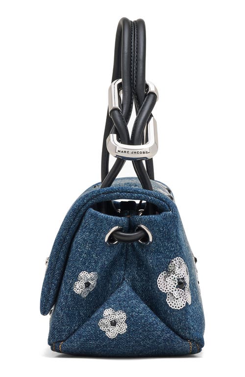 MARC JACOBS MARC JACOBS THE MINI DUAL SEQUIN DAISY DENIM TOP HANDLE BAG 