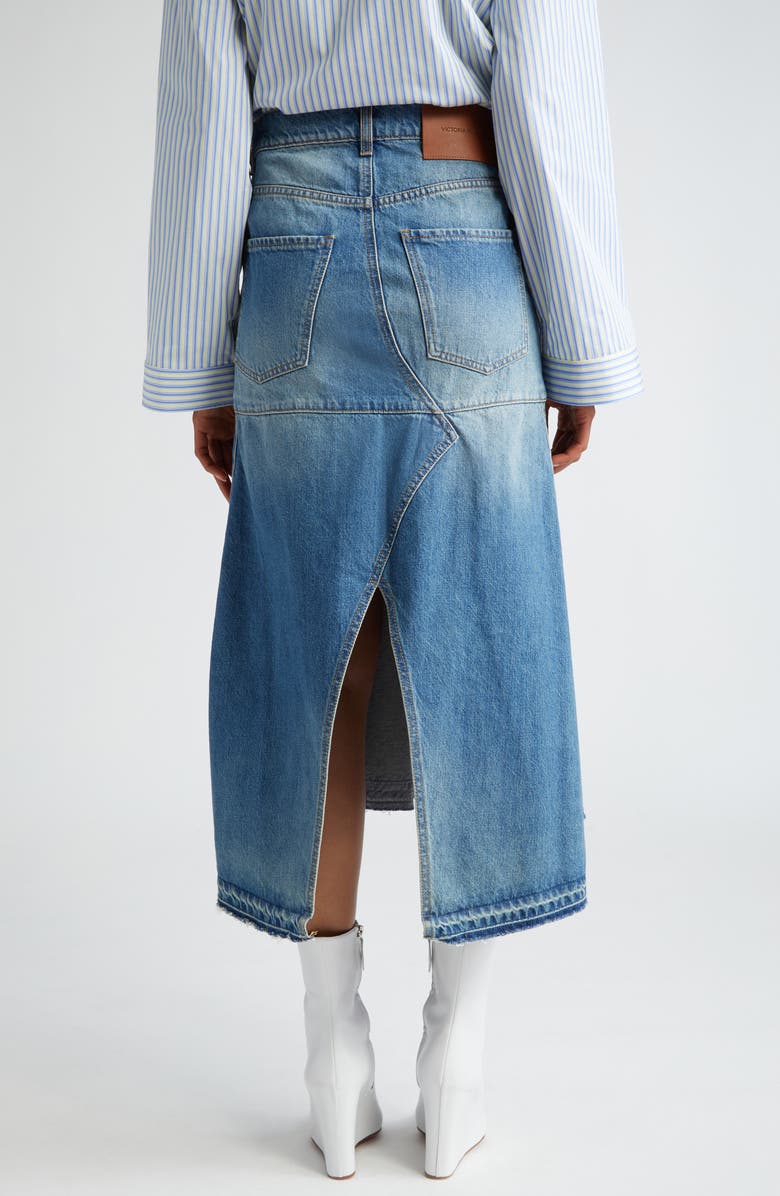 Victoria Beckham Deconstructed Cotton Denim Skirt, Alternate, color,