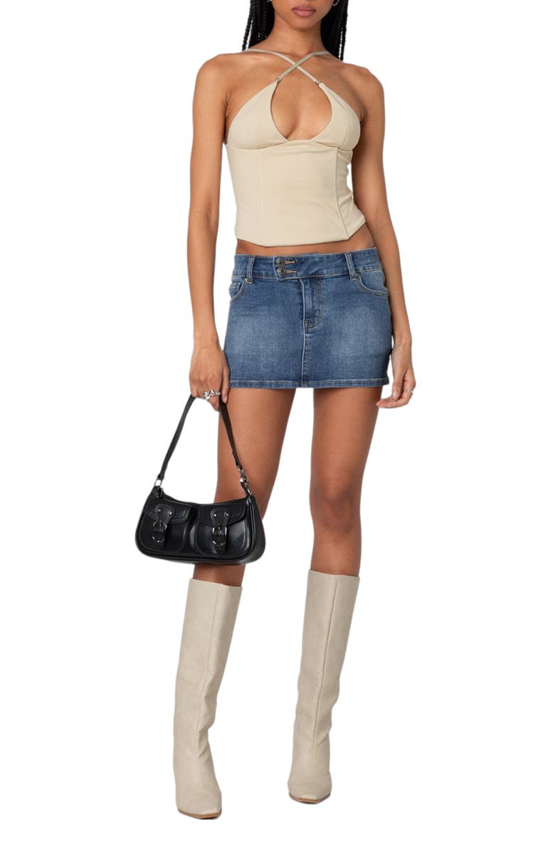 EDIKTED Lou Crossover Strap Corset Camisole, Alternate, color, Beige