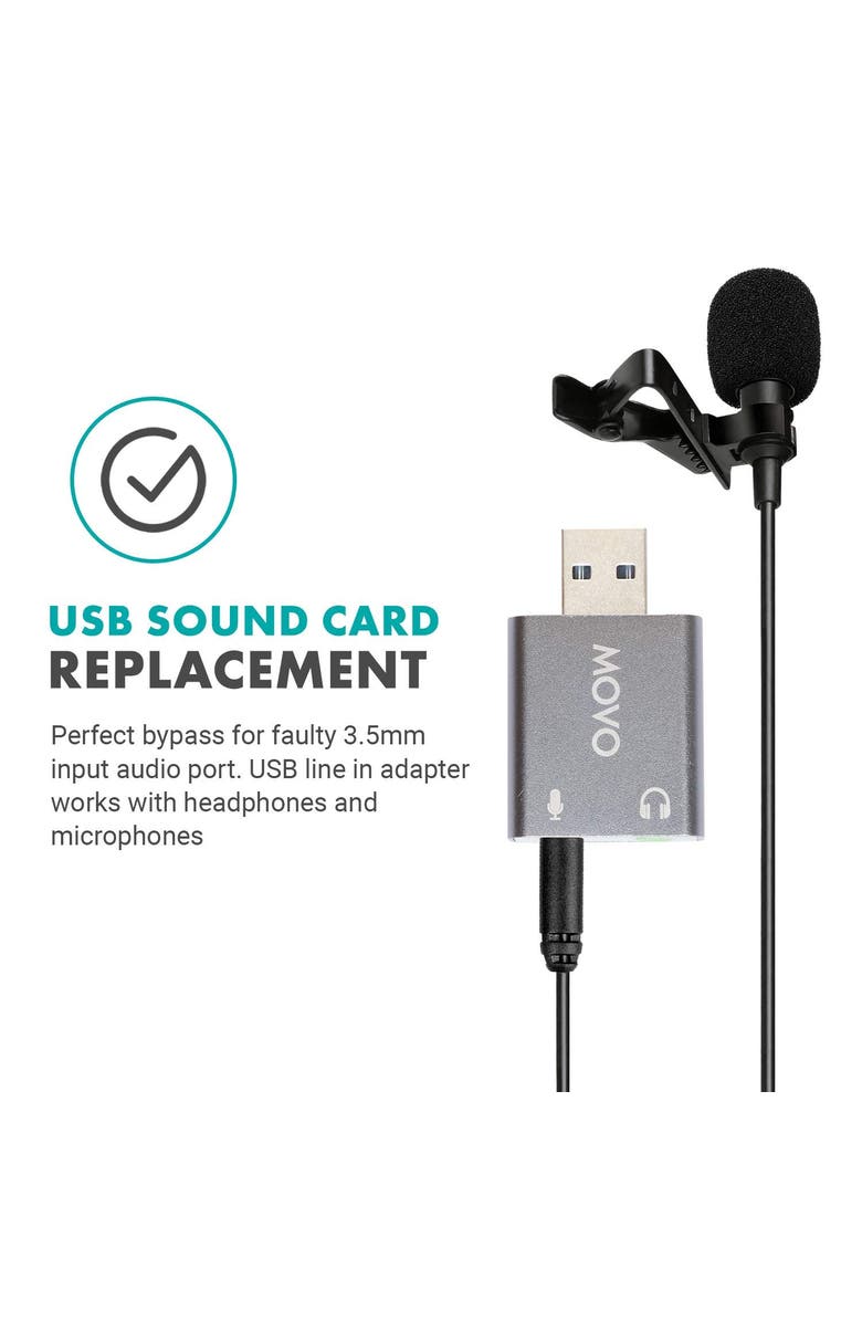 MOVO USB-AC1 TRRS Mic. to USB 2.0 Sound Card Adapter, Alternate, color, Black