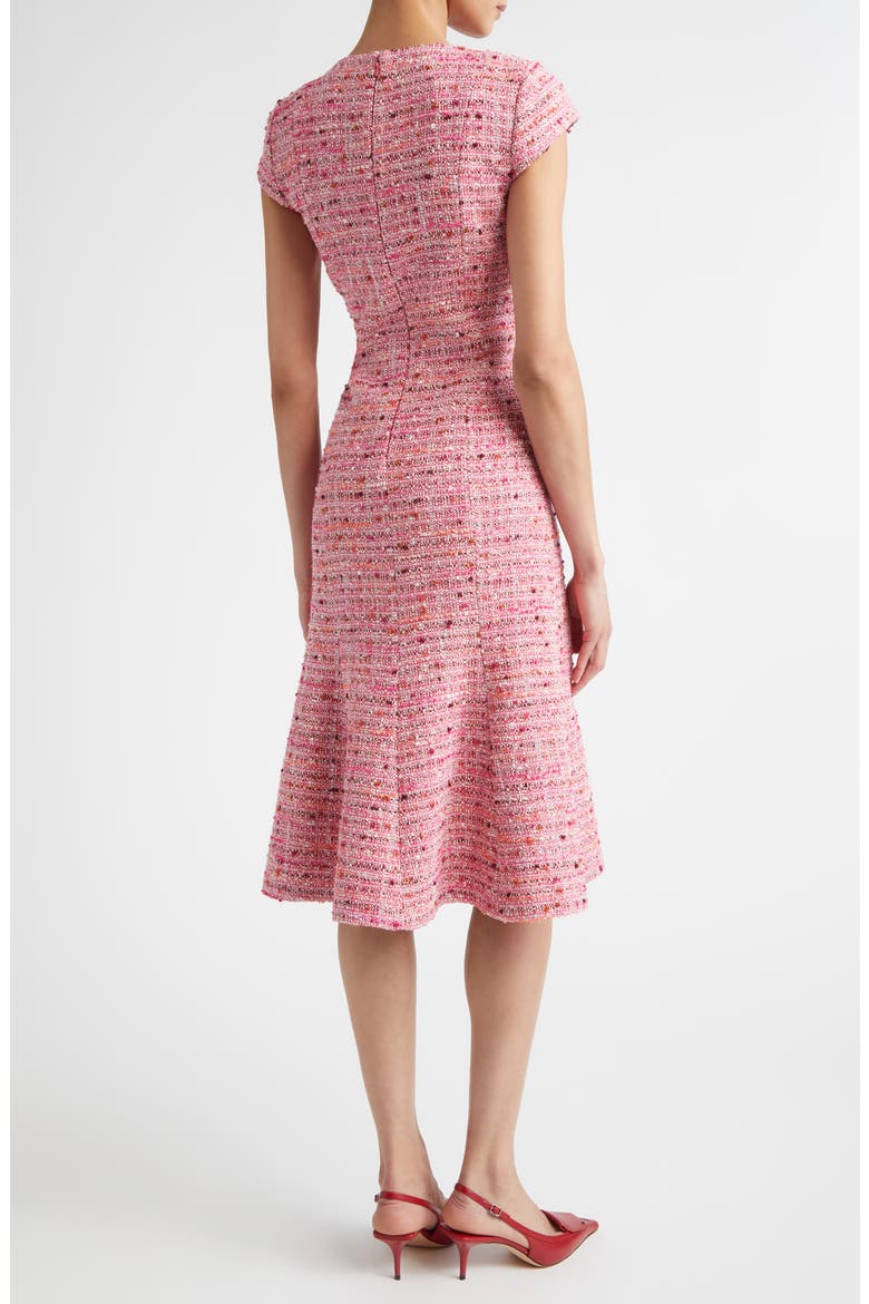 Provence Cap Sleeve Tweed Dress, Alternate, color, PEONY / DEEP CORAL MULTI