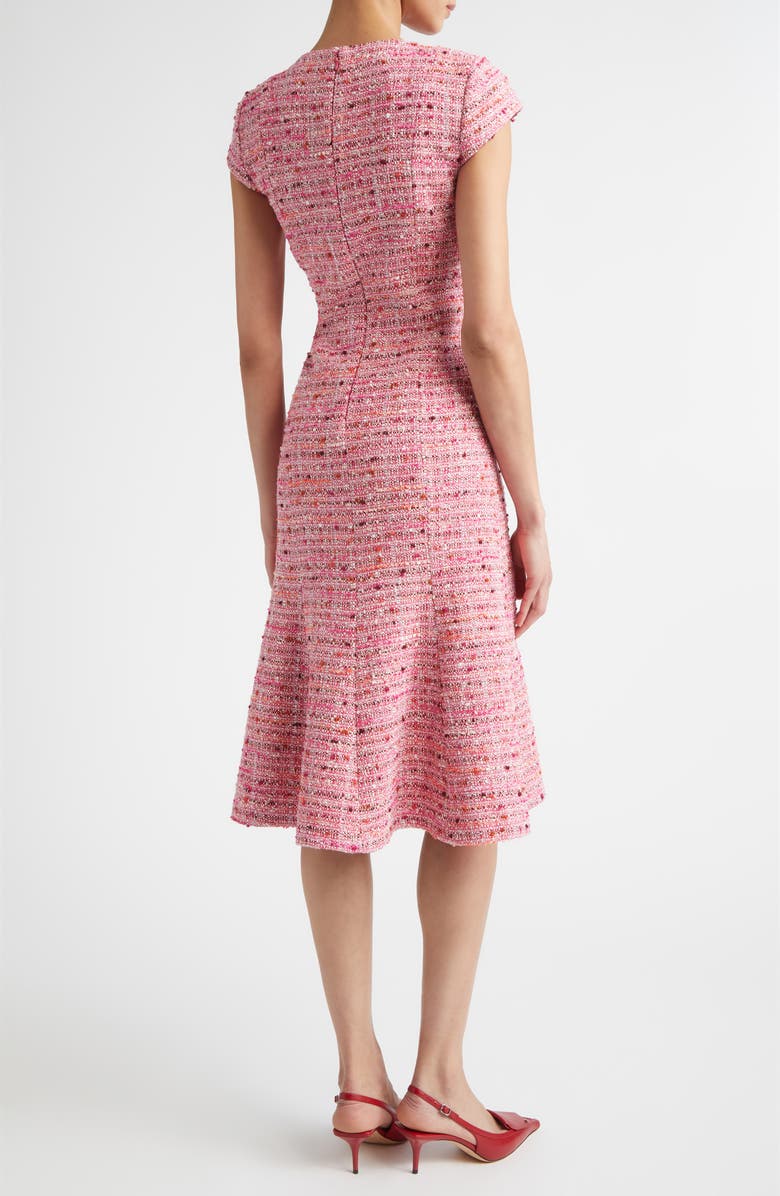 ST. JOHN Provence Cap Sleeve Tweed Dress, Alternate, color, Peony / Deep Coral Multi