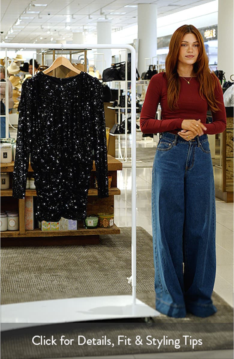 Ruched Long Sleeve Sequin Minidress, sales video thumbnail