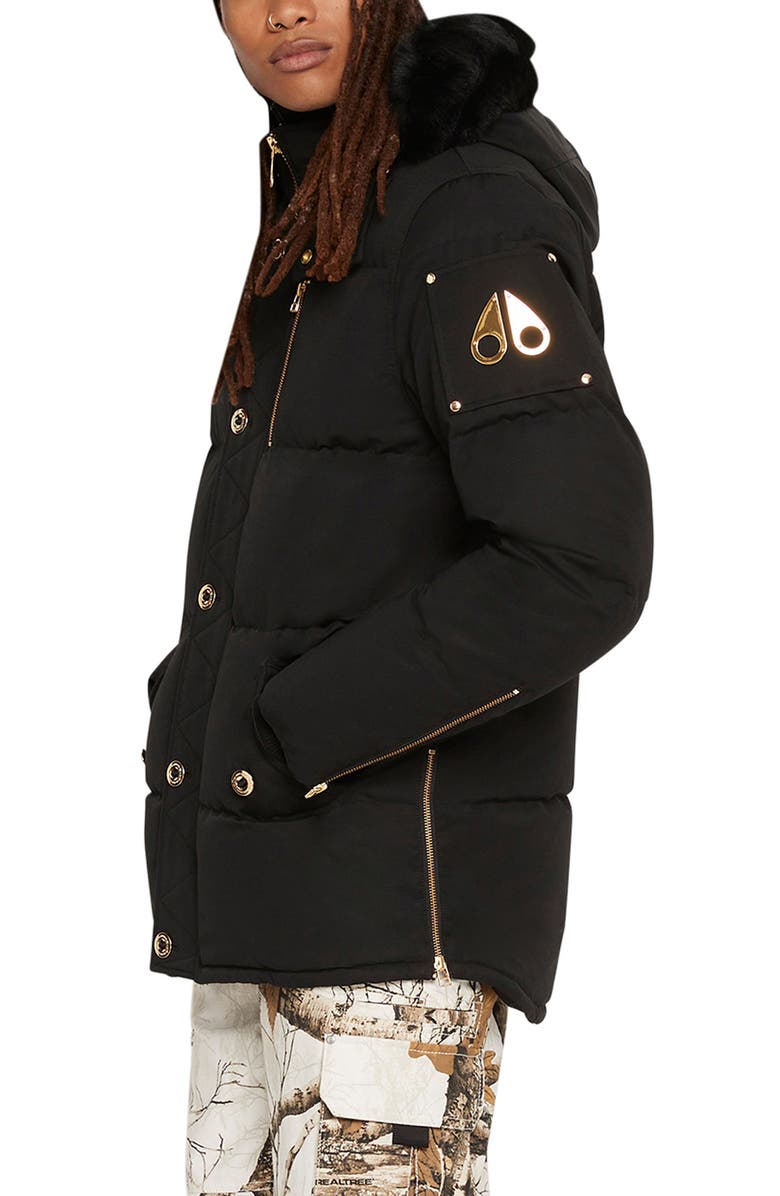 Moose Knuckles Gold 3Q Down Hooded Jacket with Genuine Shearling Trim, Alternate, color, 