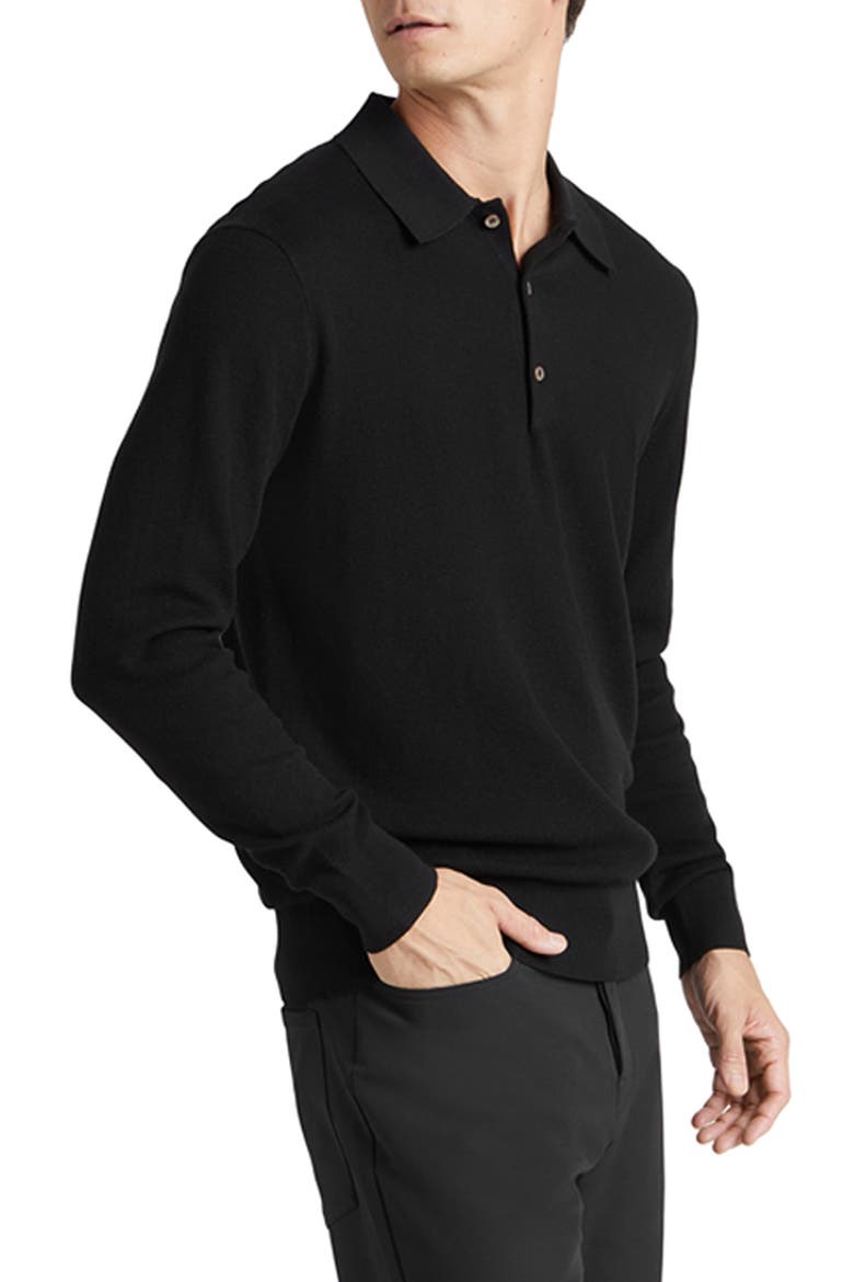 Mini Waffle Long Sleeve Polo, Alternate, color, BLACK