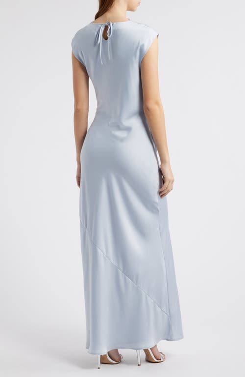 Shop Wayf Lillian Ruched Satin Gown In Dusty Blue