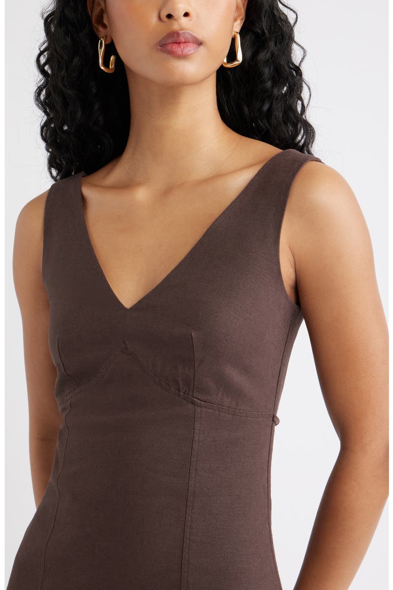 Tie Back Linen Blend Minidress, Alternate, color, BROWN SEAL
