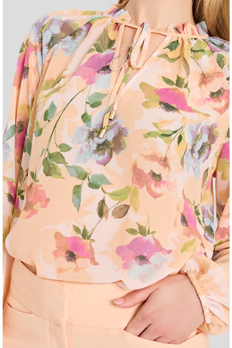 Floral Print Tie Neck Top, Alternate, color, BLUSH MULTI
