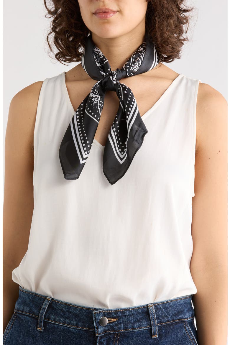 Bandana Print Square Scarf, Main, color, BLACK