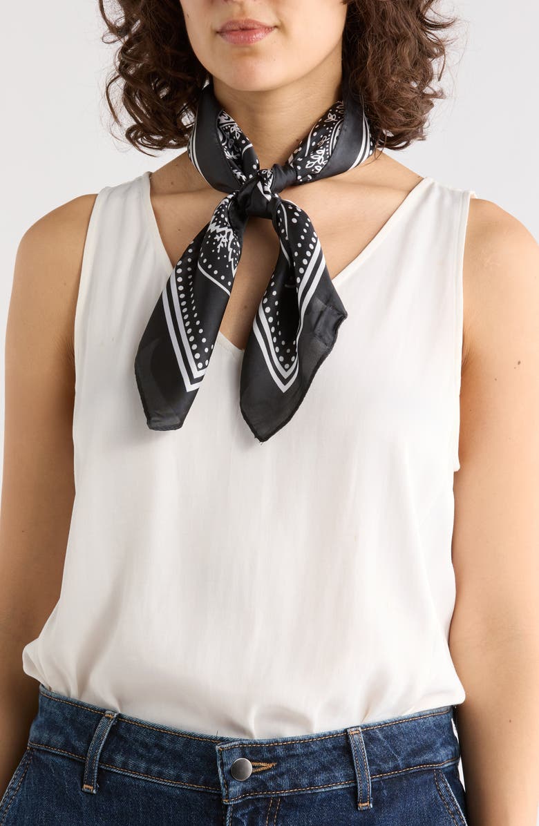 ELLIAN Bandana Print Square Scarf, Main, color, Black