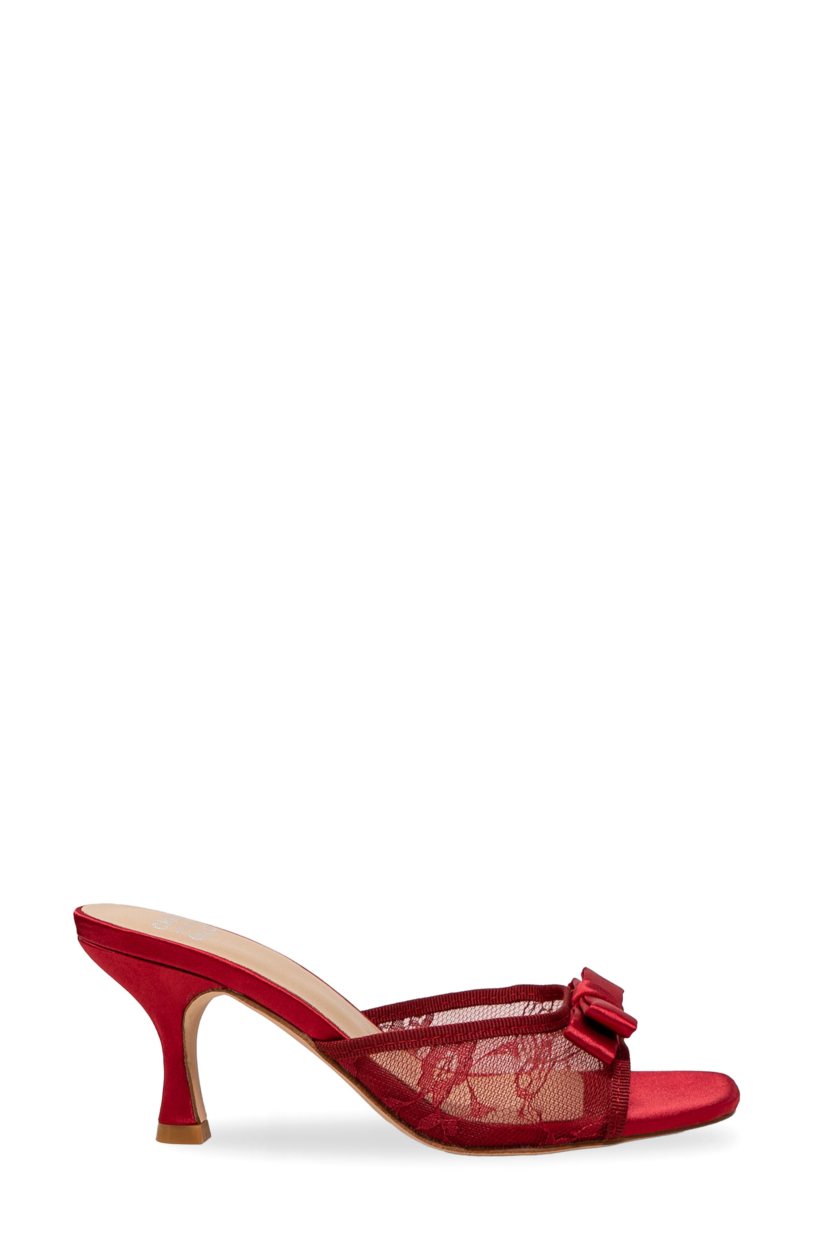 CHASE AND CHLOE Jabari Satin Bow Lace Sandal, Alternate, color, Red Satin