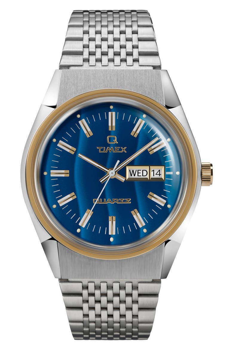 Q Timex Reissue Bracelet Watch, 38mm, Main, color, SILVER/ BLUE