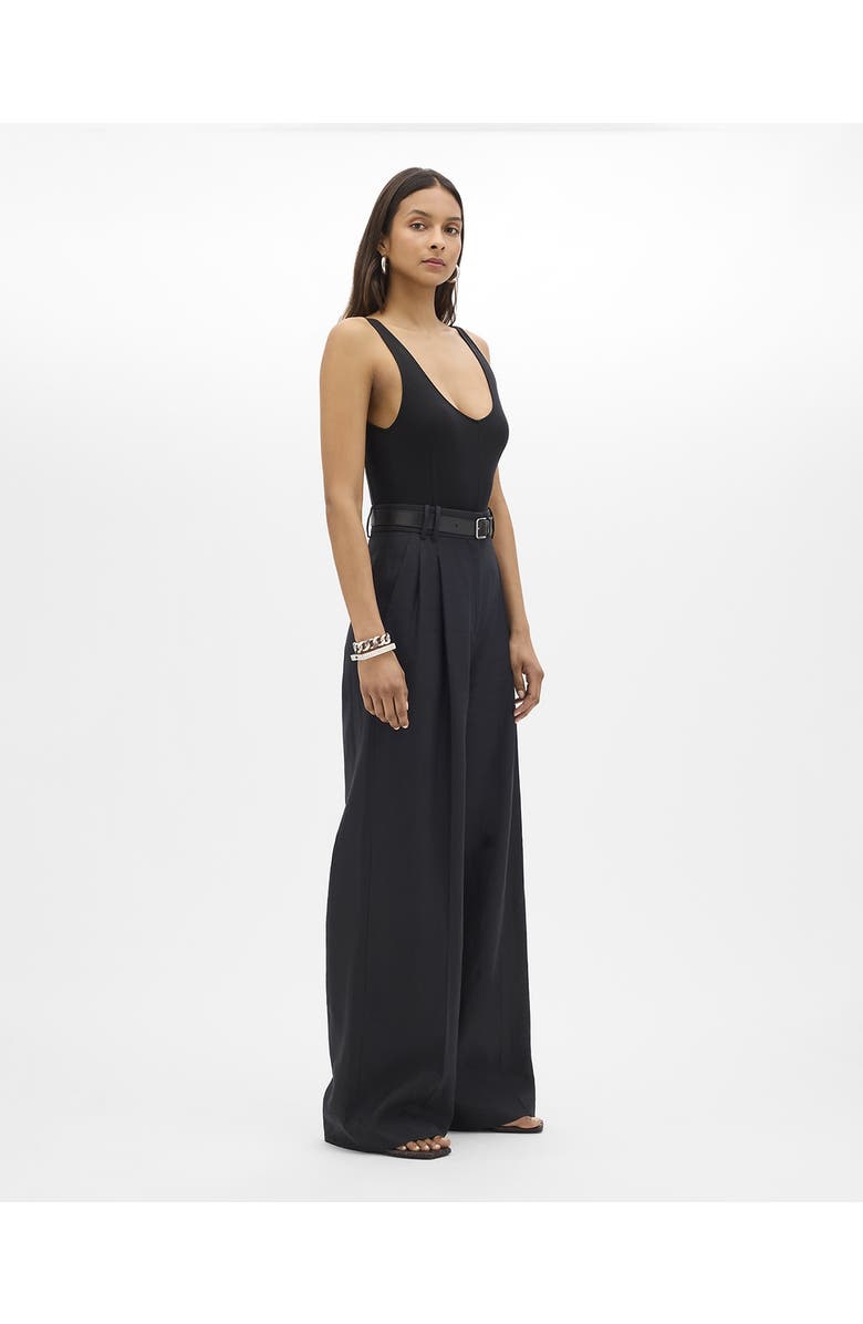 Another Tomorrow Linen Pleated Trouser, Alternate, color, Black