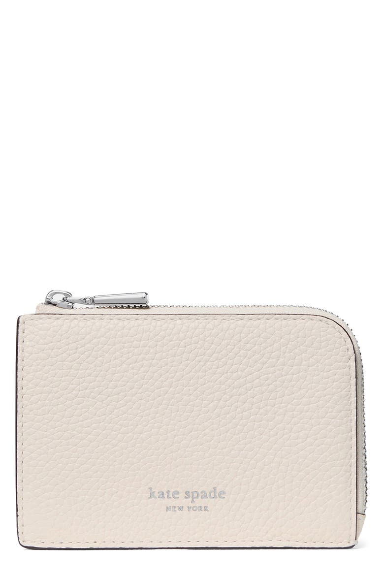 mini pebble leather zip card case, Main, color, CASHEW MILK