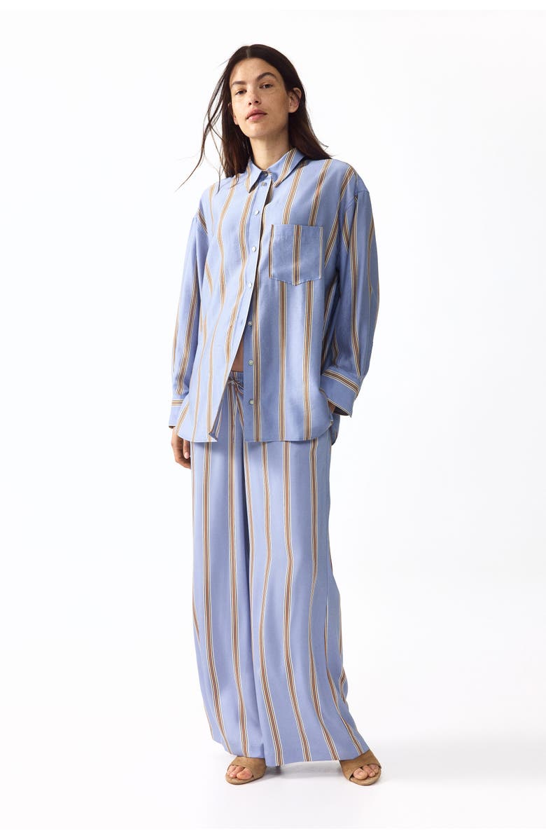 H&M Mama Wide Drawstring Trousers, Alternate, color, Light Blue/Striped
